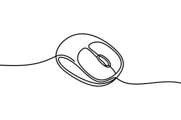 Obraz premium Continuous line drawing of computer mouse for technology and business.