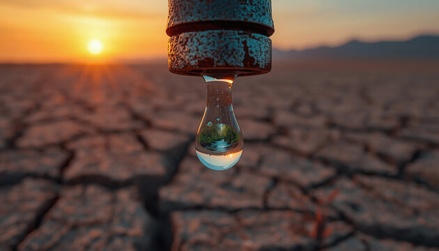Single water droplet symbolizing freshwater scarcity