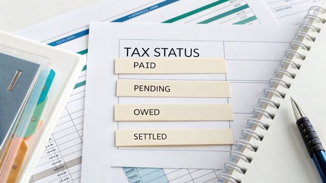 Tax Status Documentation with Payment Labels and Financial Documents for Accounting Management and Organization