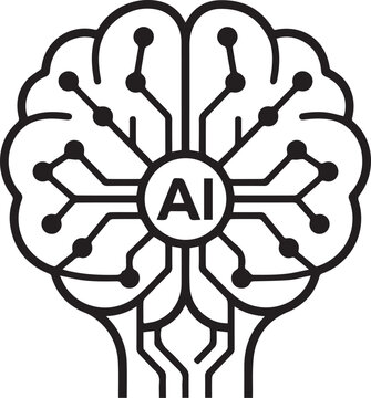 Artificial Intelligence Brain Vector Icon with Circuit Lines