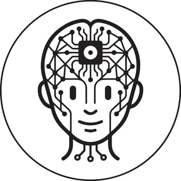 Cyborg Head with Microchip Brain Vector Icon