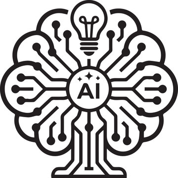AI Idea Lightbulb Circuit Brain Vector Icon