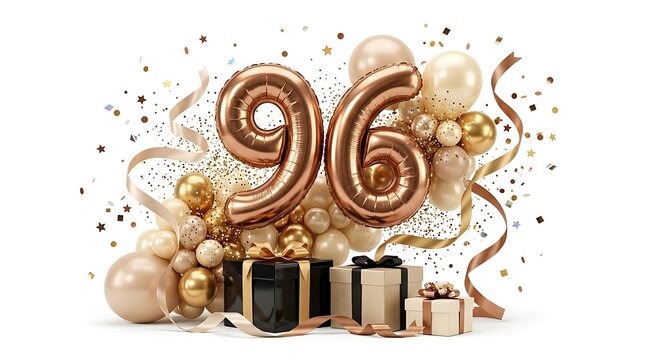 96th birthday celebration with gold balloons and gifts