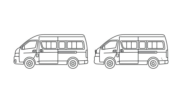 Two side view outline sketches of passenger vans for transportation design