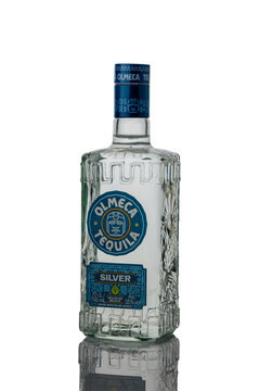 Gaziveren Cyprus -15.02.2025 Discovering the essence of tequila with Olmeca Silver in an elegant glass bottle