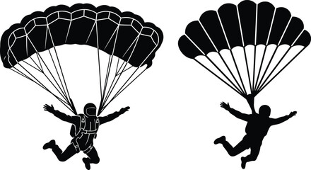 Skydiving Parachute Silhouette Set with Parachutist in Freefall Adventure Sports Vector Illustration © Asaduzzaman