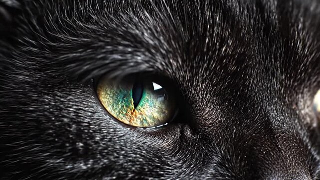 A close up view of a domestic cat eye with golden iris