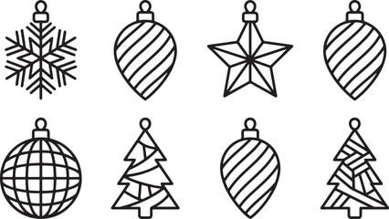 Obraz premium Black and white christmas ornament line art collection