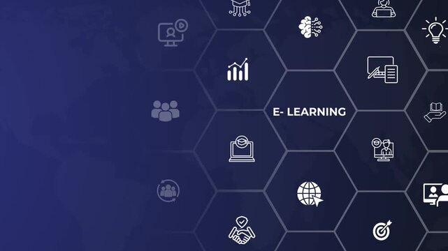 E learning technology concept. AI and machine learning enhance personalized learning. Animation of 4k video.