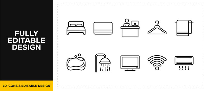 flat vector illustration line art icon bundle set design illustrating healthy lifestyle fitness diet organic food nutrition weight scale and body wellness graphics UI