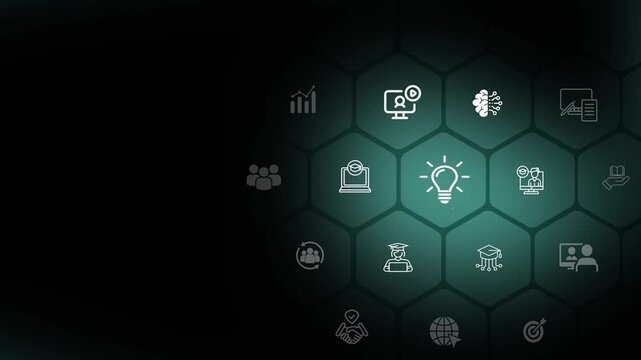 E learning technology concept. AI and machine learning enhance personalized learning. Animation of 4k video.