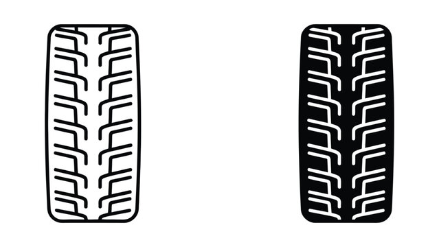 Professional Minimal Vector Icon Car tire tread vector icon set Editable Stroke, Outline and Solid Style, Black Monochrome, Isolated on White Background