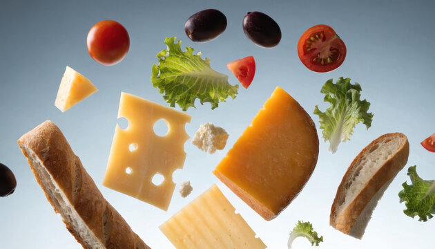 Delicious sandwich pieces and fresh vegetables on a plate
