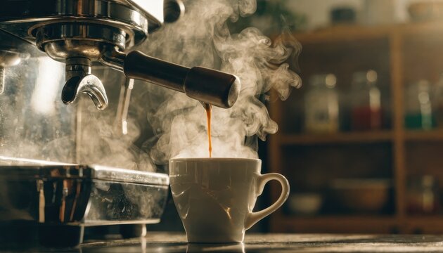 Espresso pouring into a cup from a coffee machine