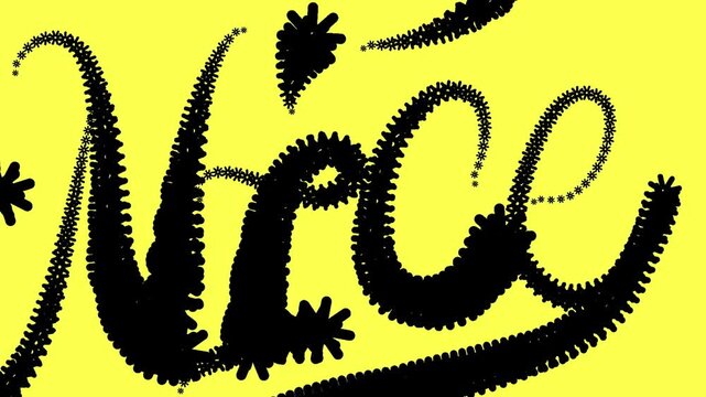 Black cursive text saying nice on a bright yellow background 4K Motion video