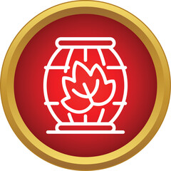 Obraz premium Oak wine barrel icon with leaves representing fermentation and aged spirits