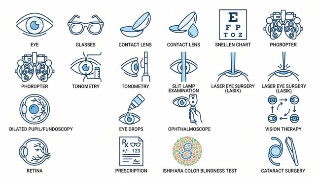 Eye Care and Vision Therapy Tools on White Background