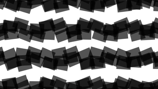 Abstract seamless pattern with black overlapping squares arranged in horizontal wavy lines 4K Motion video