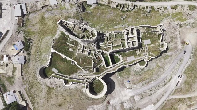 Cinematic Drone Footage of Hoshap Castle, Historic Fortress in Van Turkey Mountain Landscape