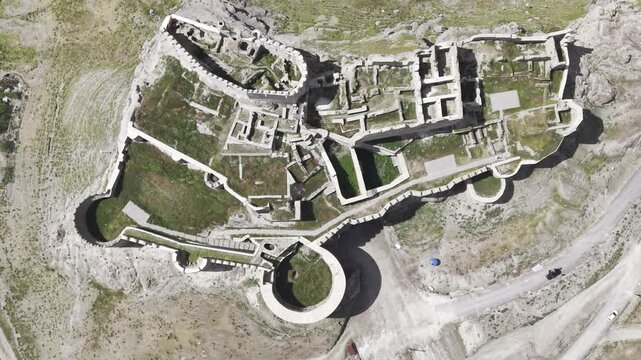Cinematic Drone Footage of Hoshap Castle, Historic Fortress in Van Turkey Mountain Landscape