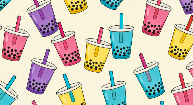 Cute Bubble Tea Seamless Pattern Illustration