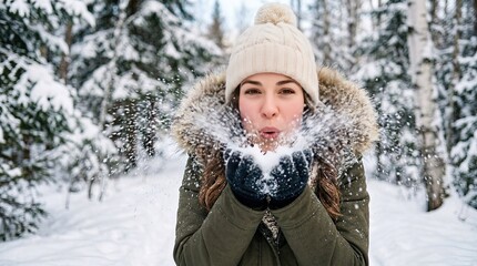 Fototapeta premium young woman in winter forest