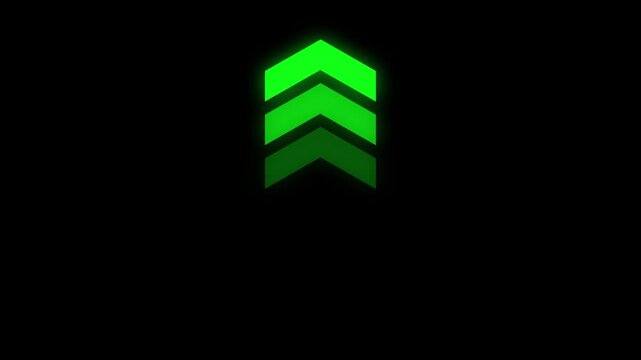Green swipe up pointing solid arrow icon. Up direction animated arrow on black background Green swipe up pointing solid arrow icon. Up direction animated arrow on black background