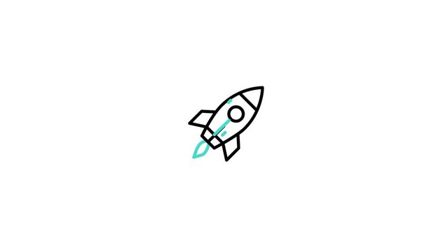 Rocket Launch Line Icon Animation with Green Flame for Startup and Business Growth Loop