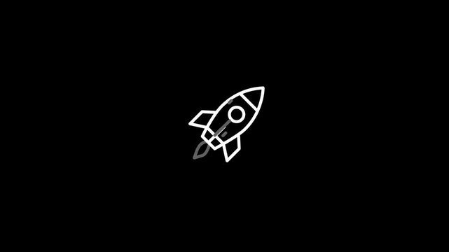 Rocket Launch Line Icon Animation with Green Flame for Startup and Business Growth Loop