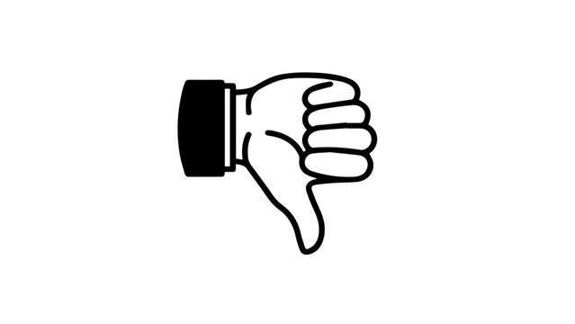 Thumbs down icon line art vector, negative feedback dislike gesture silhouette for product review user rating web interface mobile app UI design