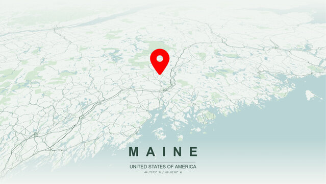 Modern minimalist vector map of Maine. High-quality scalable illustration of Maine state geographic boundaries, Atlantic coastline networks for posters design.