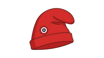 Fototapeta premium A vector illustration of a red Phrygian cap, a brimless, conical cap with the tip bent forward, also known as a liberty cap. A circular tricolor French cockade is pinned to the side.