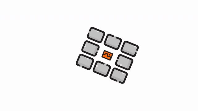 Roblox icon with grey squares grid  orange center. Logo design suitable for gaming websites, apps, social media  branding.