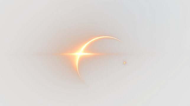 Bright light forms a crescent shape with a small orb on a transparent background during a simple design display