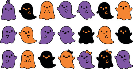Fototapeta premium Halloween ghost characters in purple black and orange