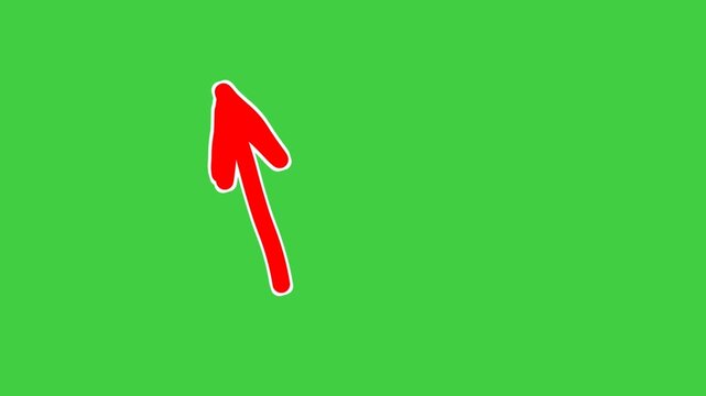 Up Arrow diagonal up left pointing animation green screen motion graphics with white outline pointing upward.Arrow gently bounces and pulses to attract attention, ideal for highlighting important elem