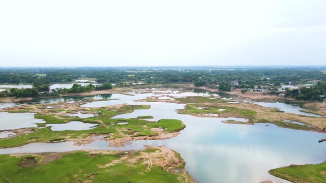 Aerial View of a Fragmented Wetland Landscape in Bangladesh, South Asia