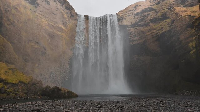 The dramatic Seljalandsfoss waterfall in Iceland