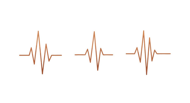 Three continuous line art heart rate waveforms isolated.