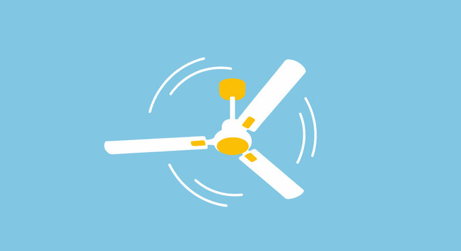 Modern white ceiling fan with three blades spinning.