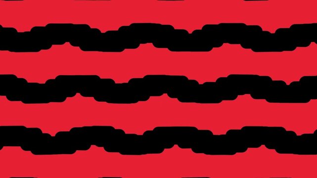 Abstract pattern with horizontal black wavy lines on a bright red background 4K Motion video