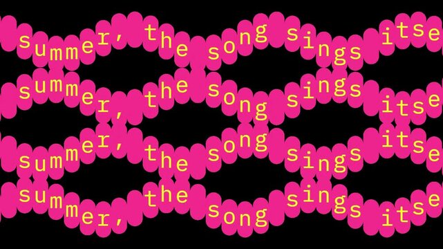 Abstract pattern with repeating pink circles and yellow text on a black background 4K Motion video