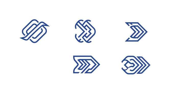 Abstract blue geometric arrow and infinity symbols set.