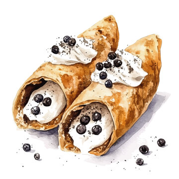 Cannoli, watercolor illustration, vector, isolated on a white background.
