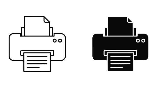 Professional Minimal Vector Icon Desktop printer device icon in outline and solid styles Editable Stroke, Outline and Solid Style, Black Monochrome, Isolated on White Background