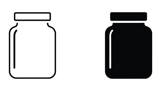 Professional Minimal Vector Icon Glass storage jar container bottle vector icon set Editable Stroke, Outline and Solid Style, Black Monochrome, Isolated on White Background