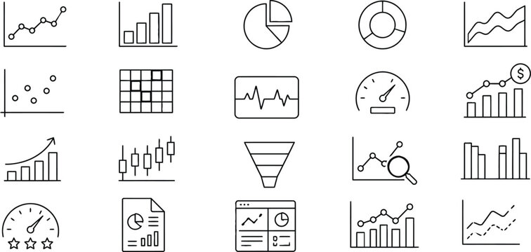 Data analysis line icons set on white background