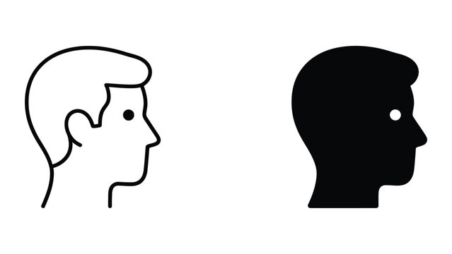 Professional Minimal Vector Icon Human male profile head icon set Editable Stroke, Outline and Solid Style, Black Monochrome, Isolated on White Background