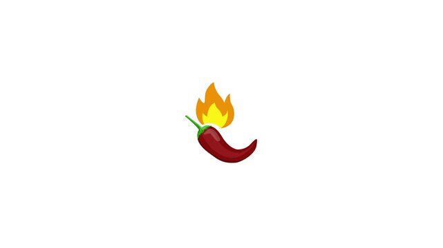 Spicy chili pepper with flame footage features hot vegetable. Animation visualizes heat and highlights Mexican food recipes. 4k resolution.