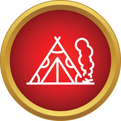 Teepee or wigwam with a burning campfire and smoke in a simple circle icon © ylivdesign